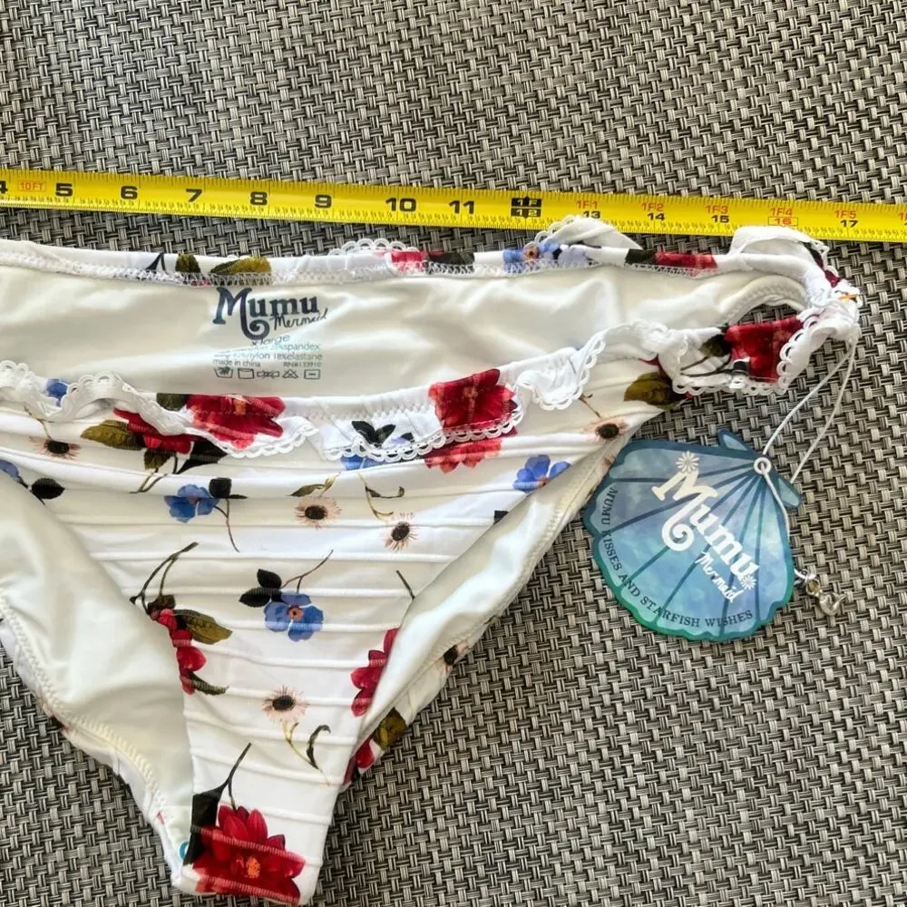 SHOW ME YOUR MUMU NWT Mermaid Collection Floral Lace Ruffle Bikini Bottoms XL